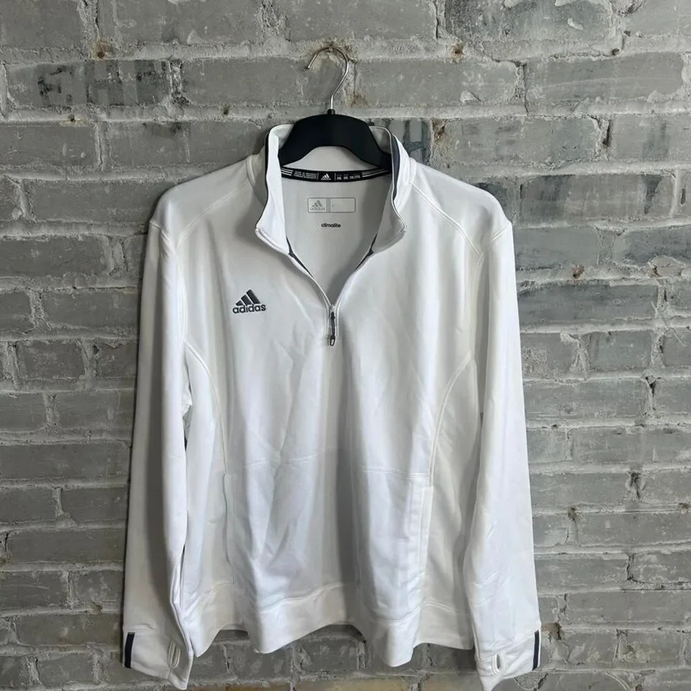 Adidas Climalite 1/4 Zip Pullover Jacket White Grey Size 2XL Thumbholes